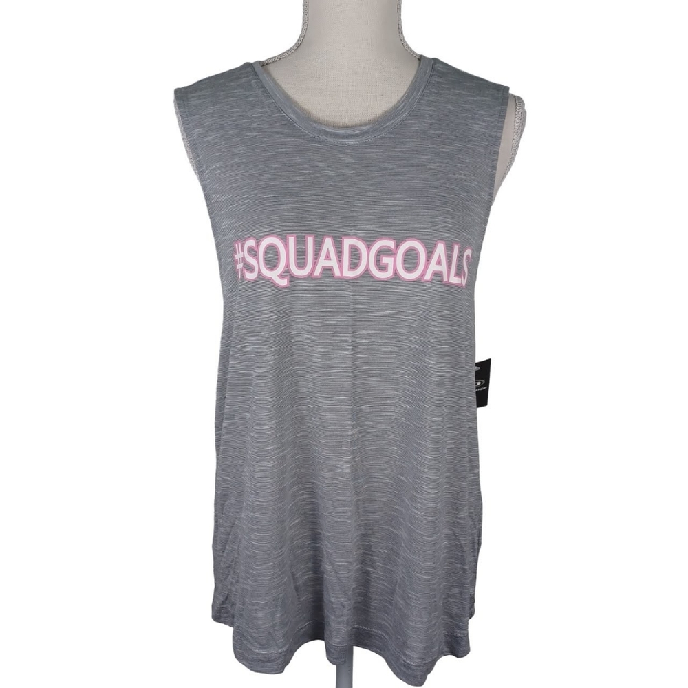 🔥4/$20 Squad Goals Athletic Tee NEW Small Gray/Pink -Diamond Cut Out Back
